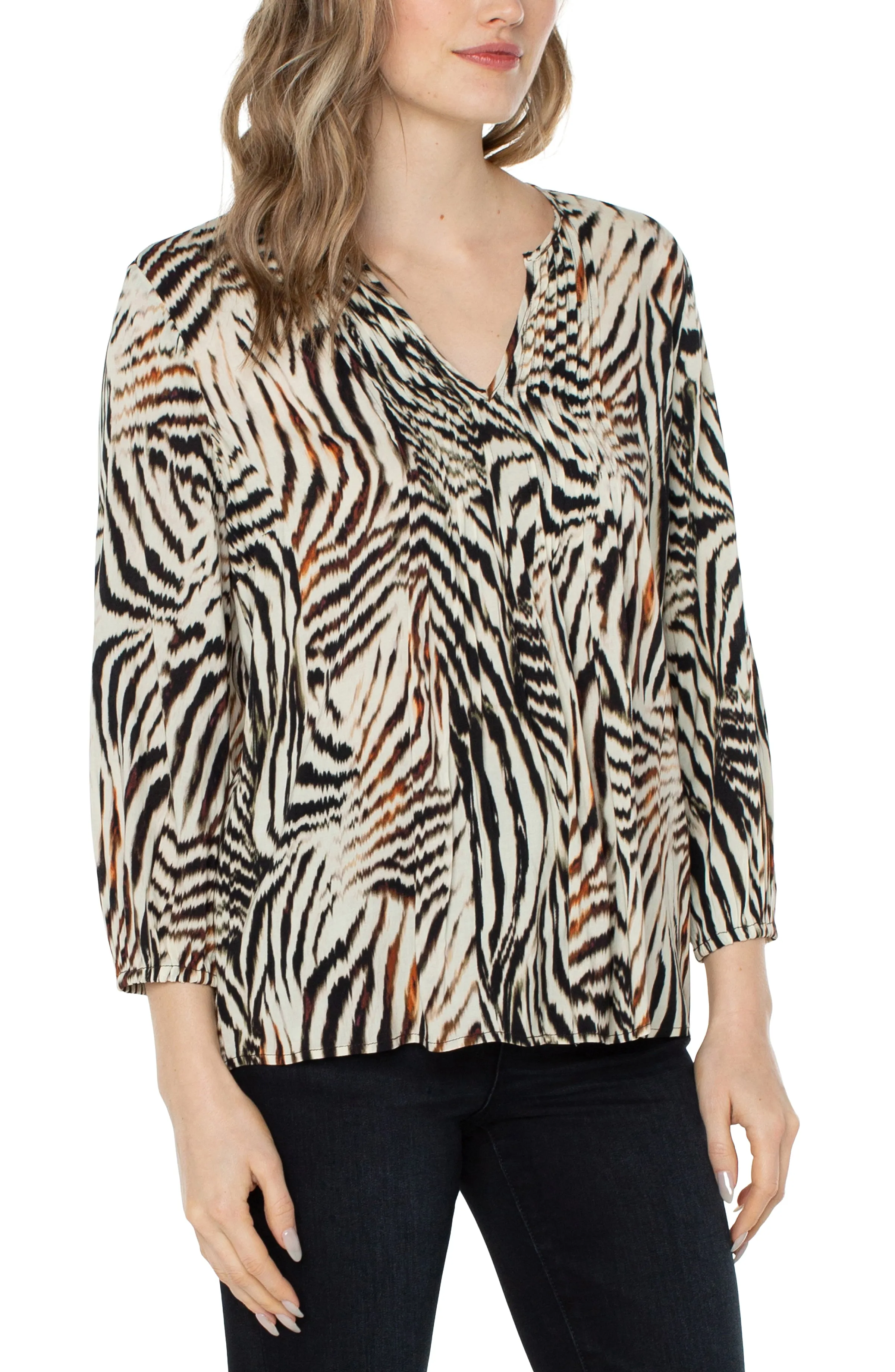 3/4 Sleeve Peasant Top | Zebra Print