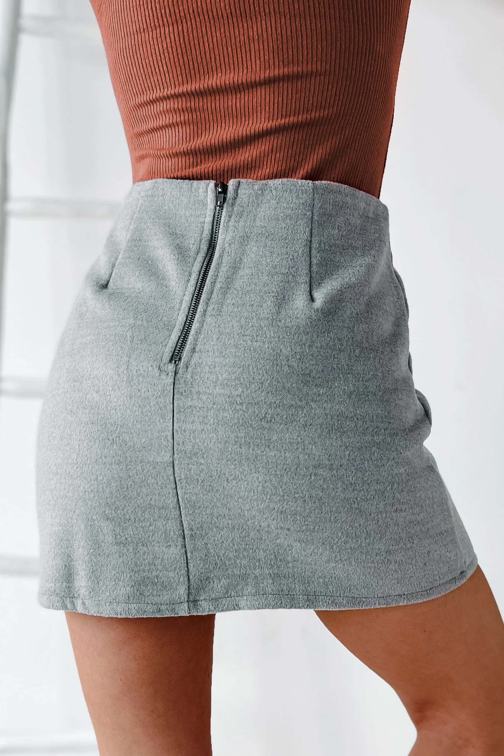 Aleah Brushed Fleece Mini Skirt (Grey)