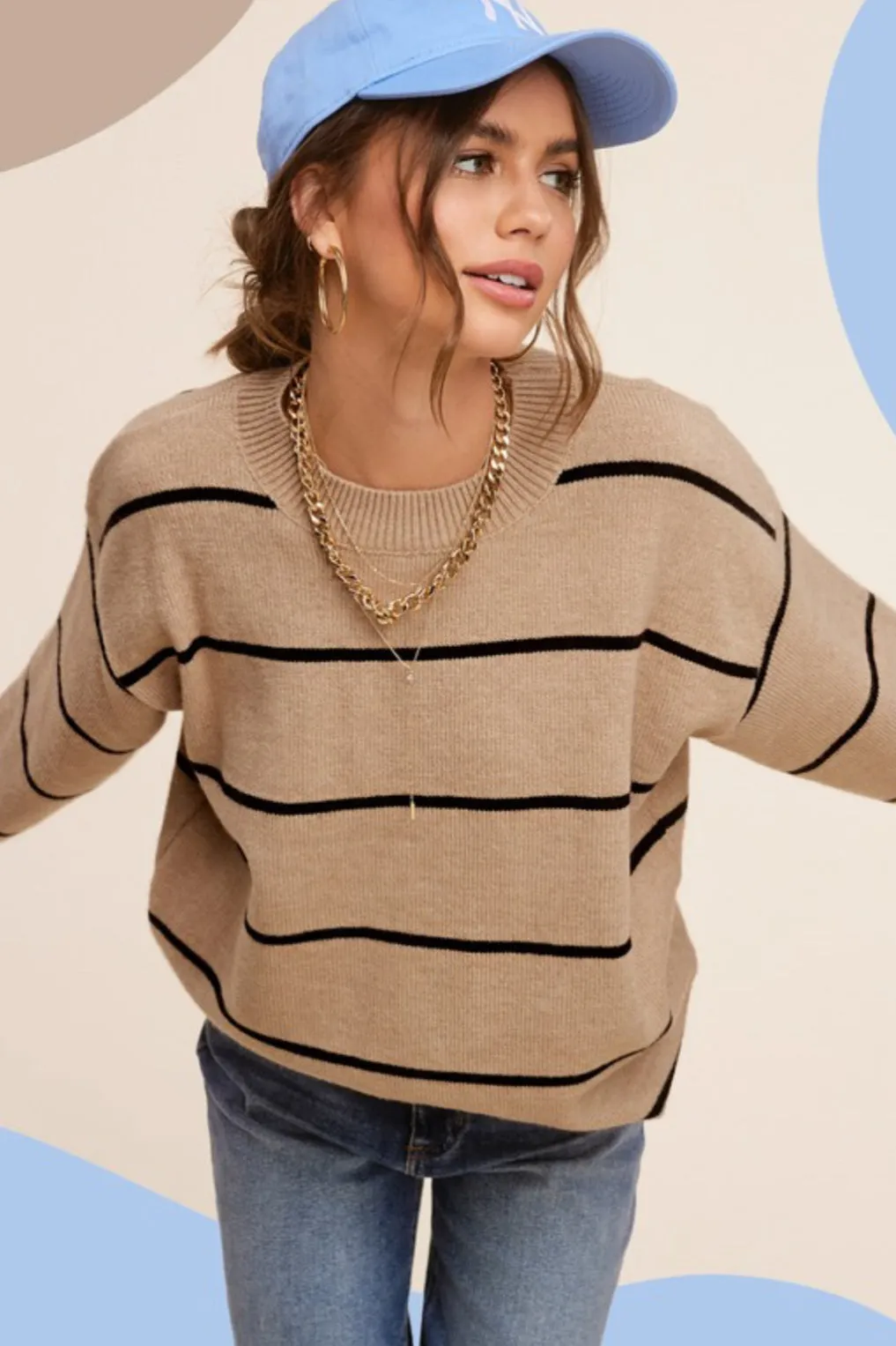 Aleese Striped Oversized Sweater: Cookie Dough