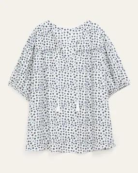 Barbara Printed Peasant Top | White / Azure Blue