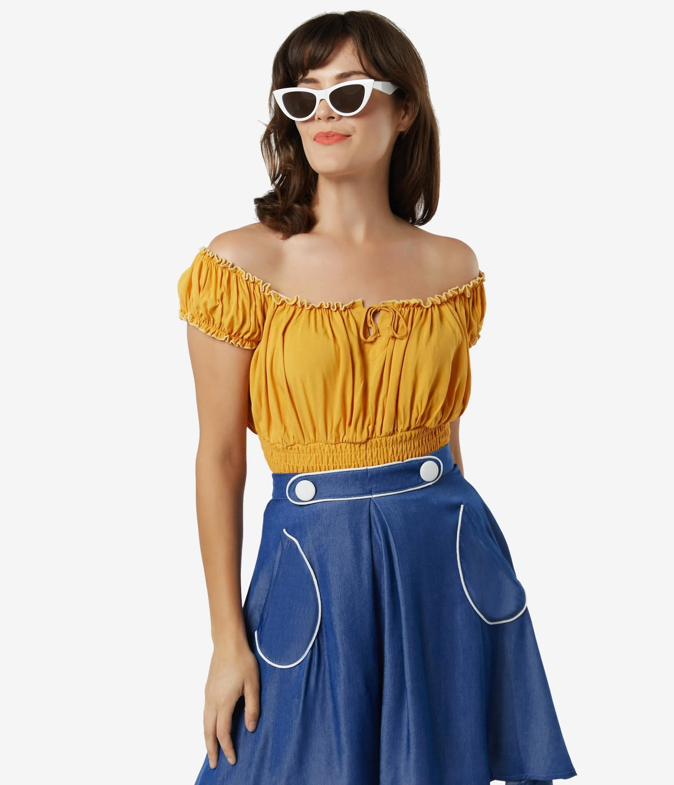 Bettie Page 1950s Mustard La Fiesta Crop Top