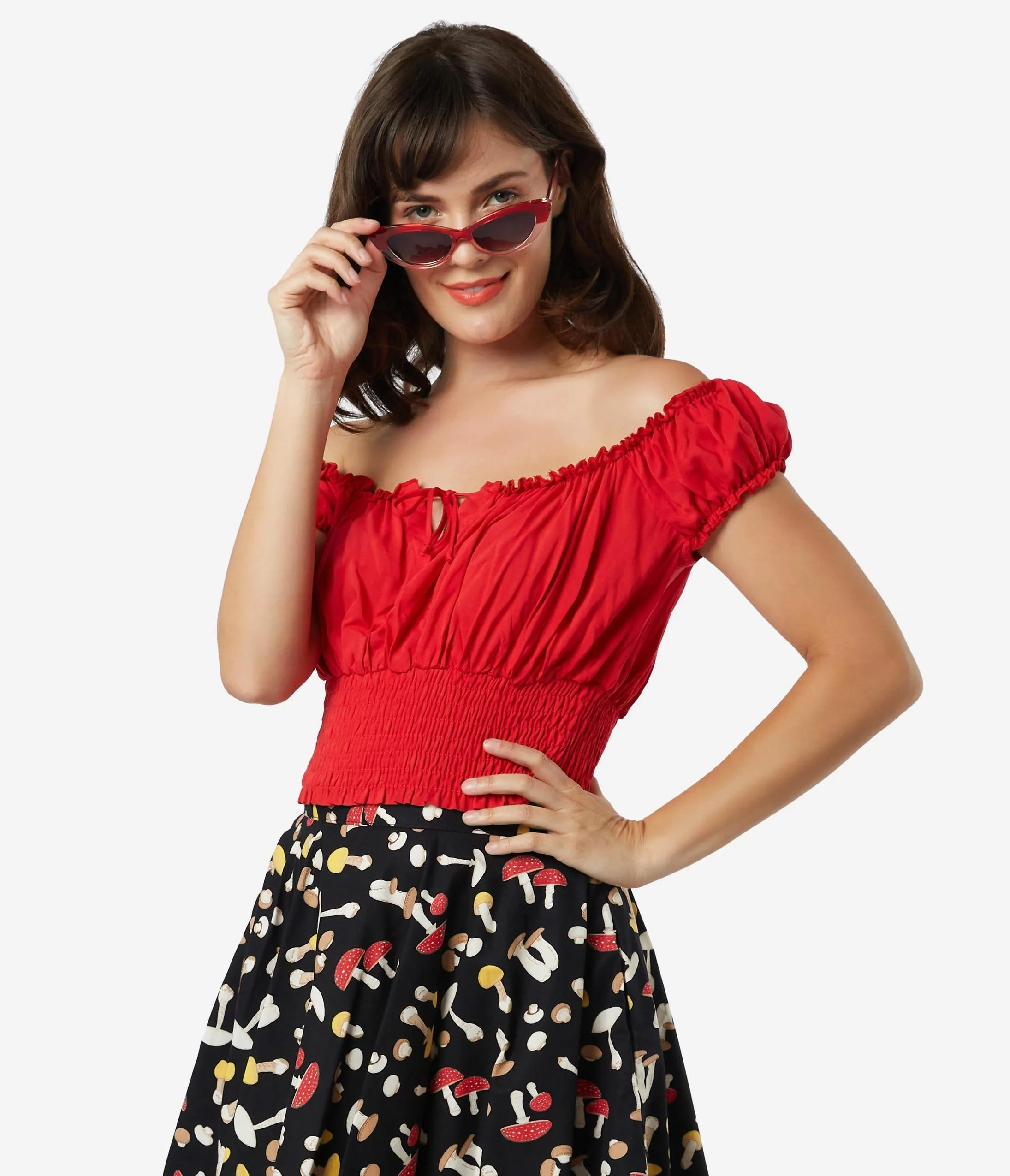 Bettie Page 1950s Red La Fiesta Crop Top