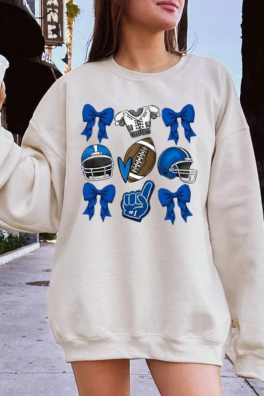 Blue Coquette Football Graphic Fleece Sweatshirts