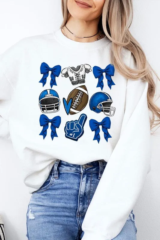 Blue Coquette Football Graphic Fleece Sweatshirts