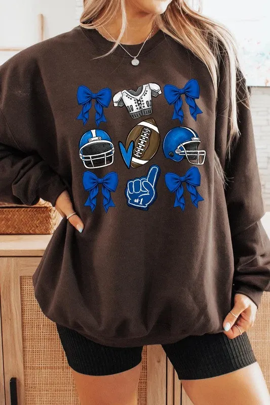 Blue Coquette Football Graphic Fleece Sweatshirts