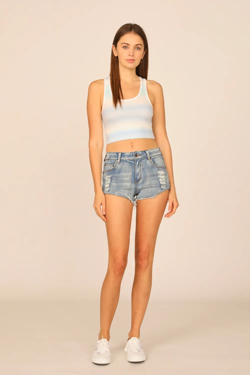 Blue Skies Ombre Tie Dye Brushed Hacci Racerback Crop Top