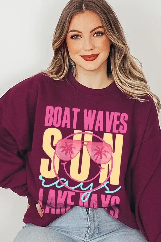 Boat Waves Sun Rays Graphic Fleece Sweatshirts