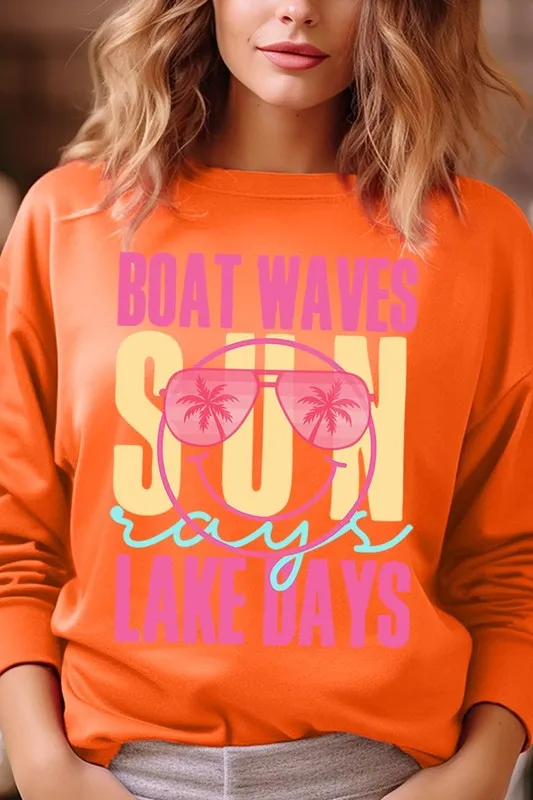 Boat Waves Sun Rays Graphic Fleece Sweatshirts