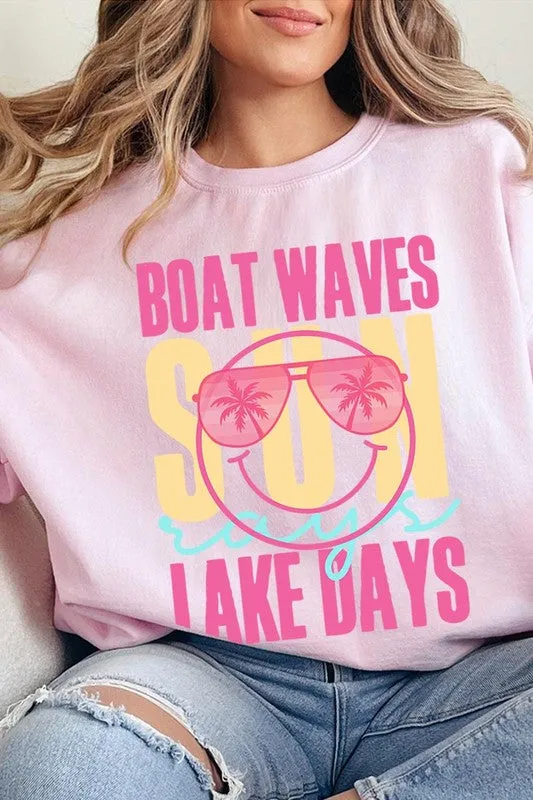 Boat Waves Sun Rays Graphic Fleece Sweatshirts