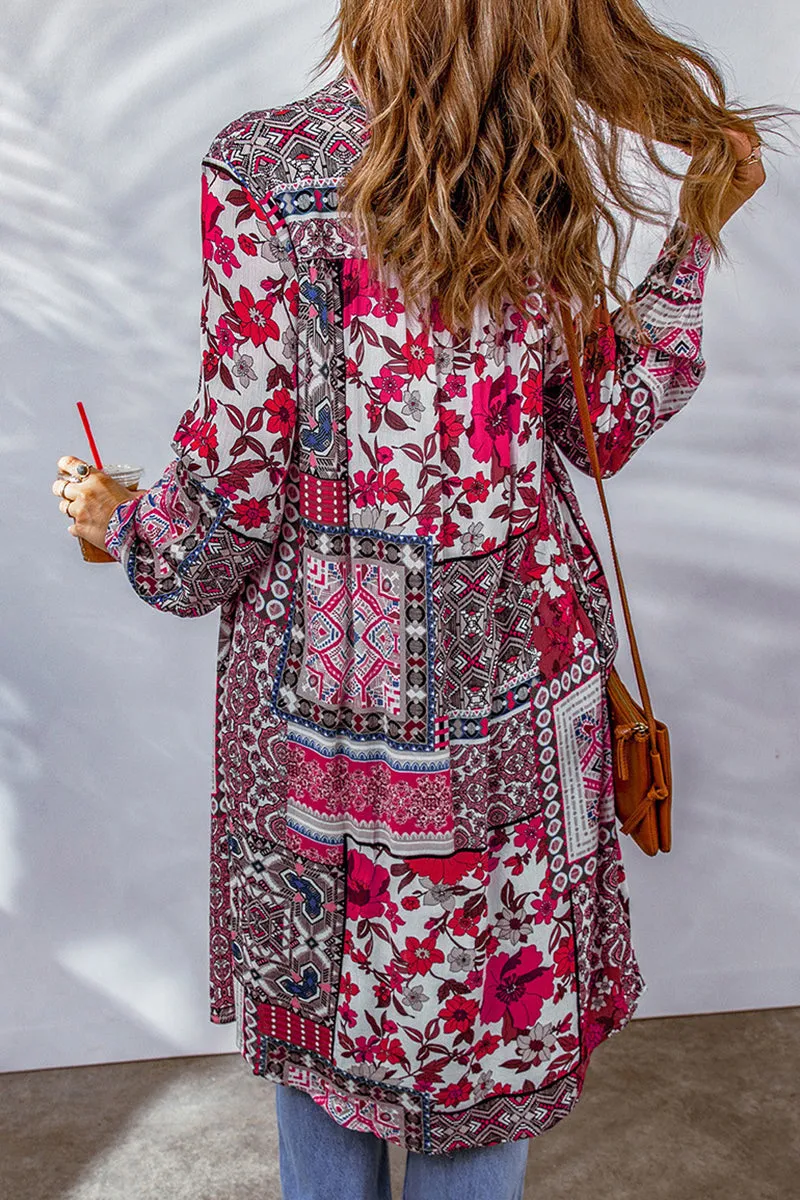 Bohemian College Geometric Printing Contrast Turndown Collar Tops