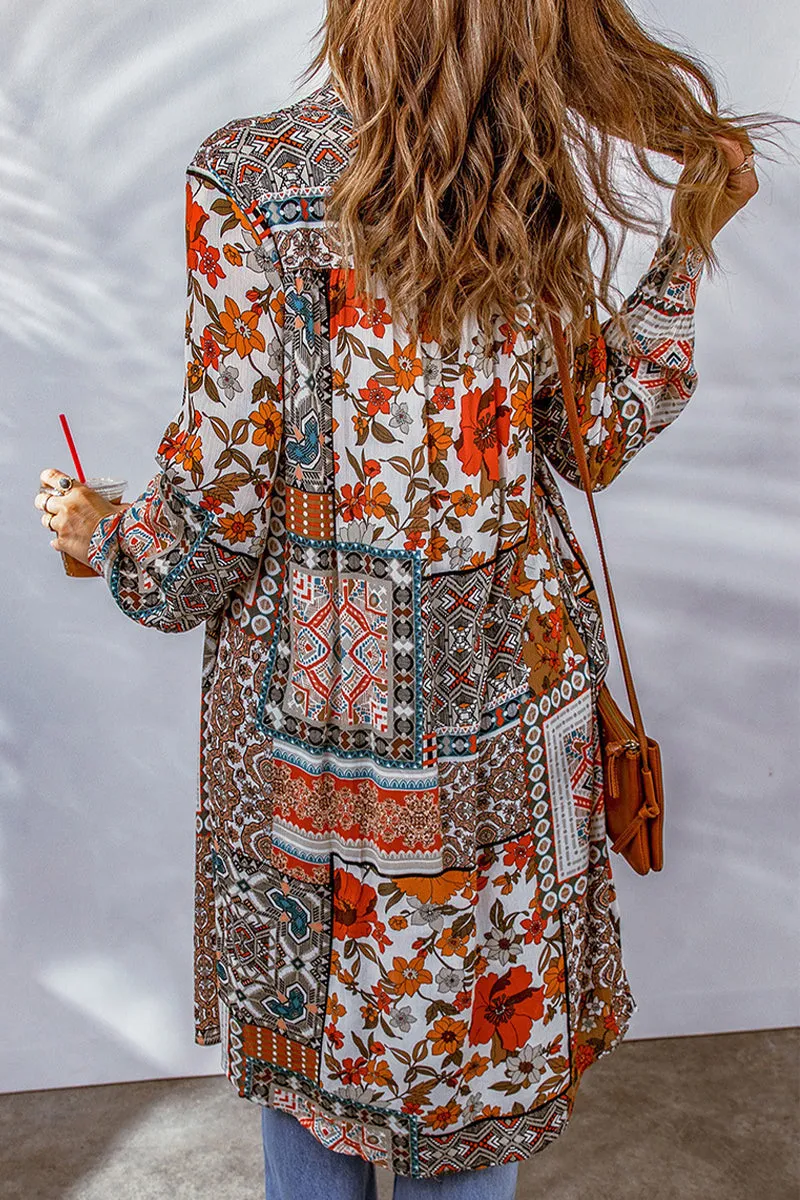 Bohemian College Geometric Printing Contrast Turndown Collar Tops