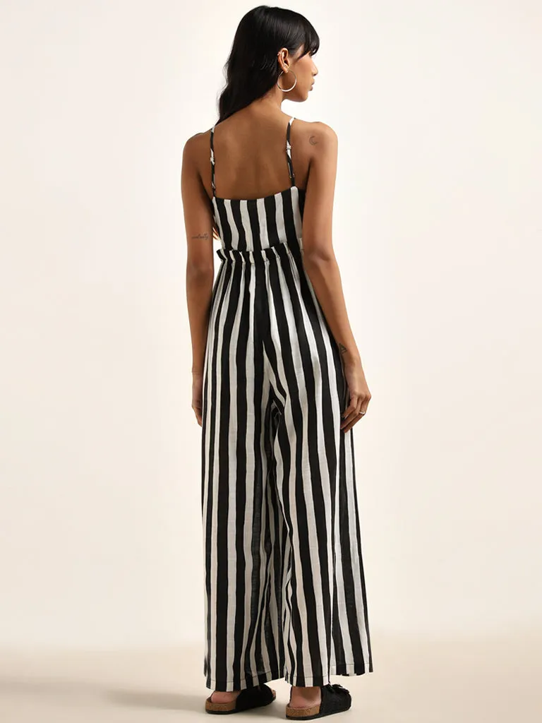 Bombay Paisley Black and White Striped Jumpsuit