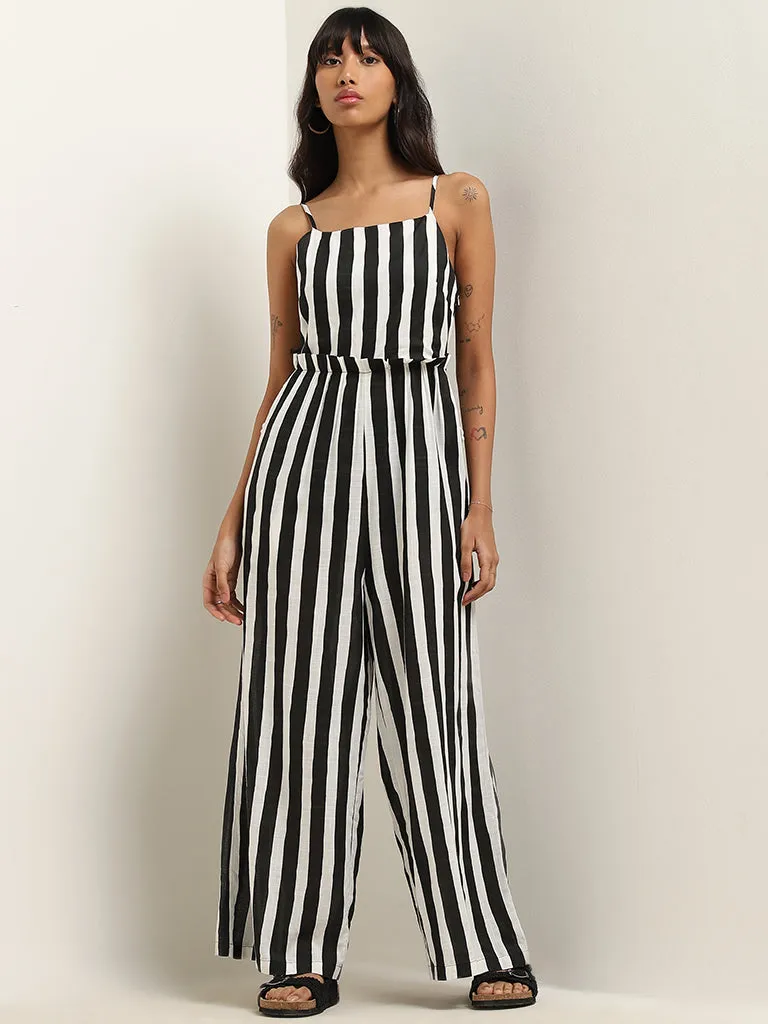 Bombay Paisley Black and White Striped Jumpsuit