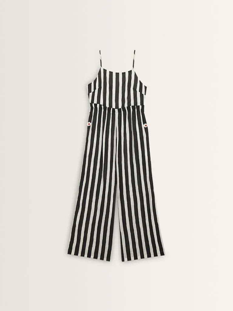 Bombay Paisley Black and White Striped Jumpsuit