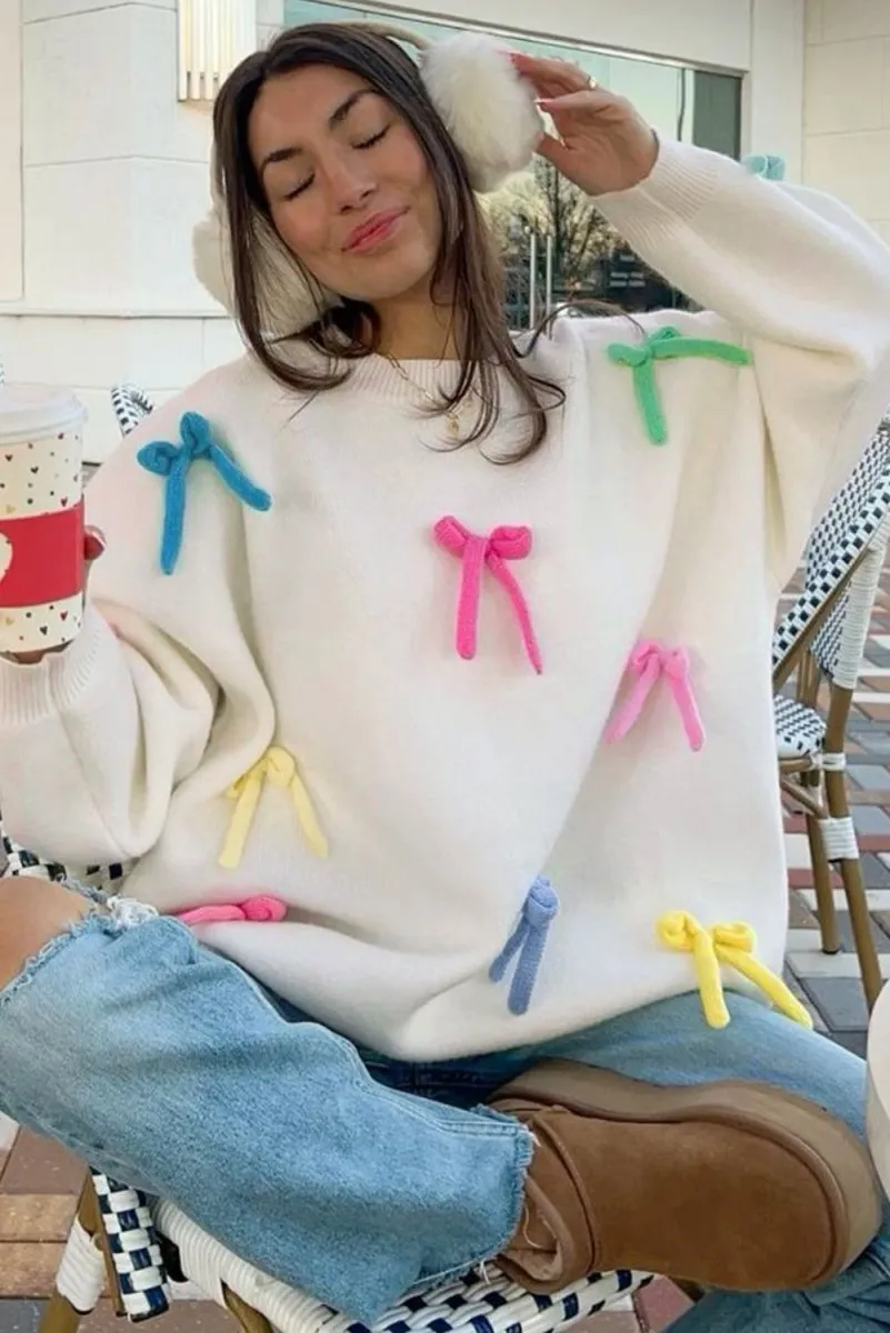 Bright Colorful Bow Knot Oversized Sweater