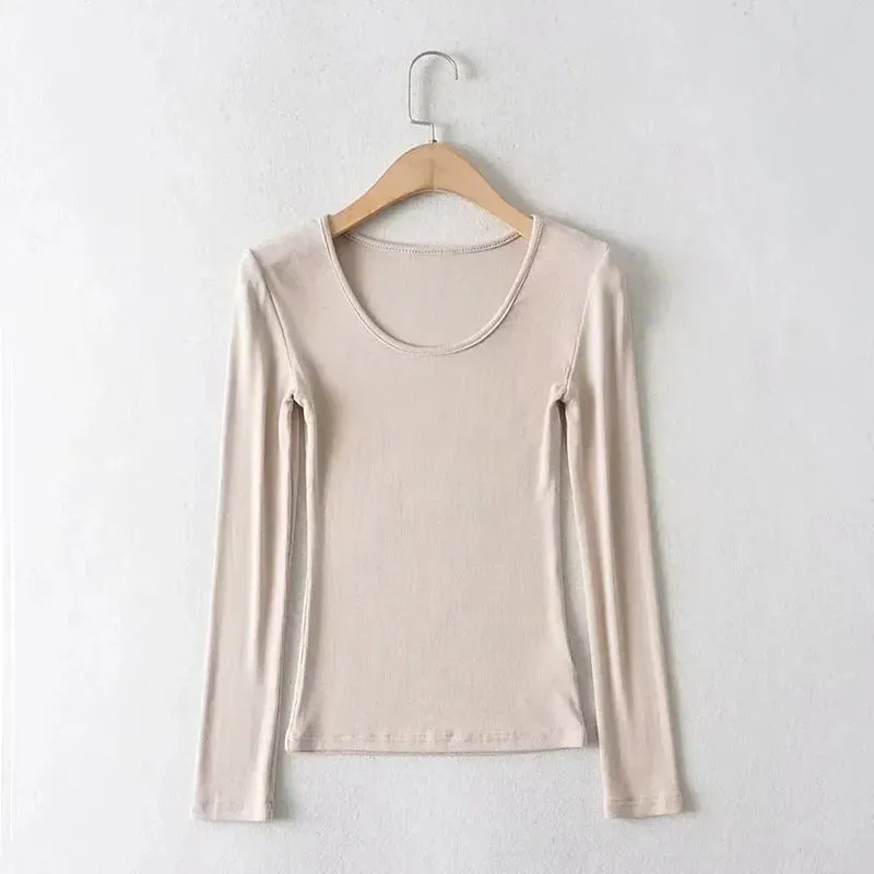 Casual Cotton Solid O-neck Long Sleeve Tee