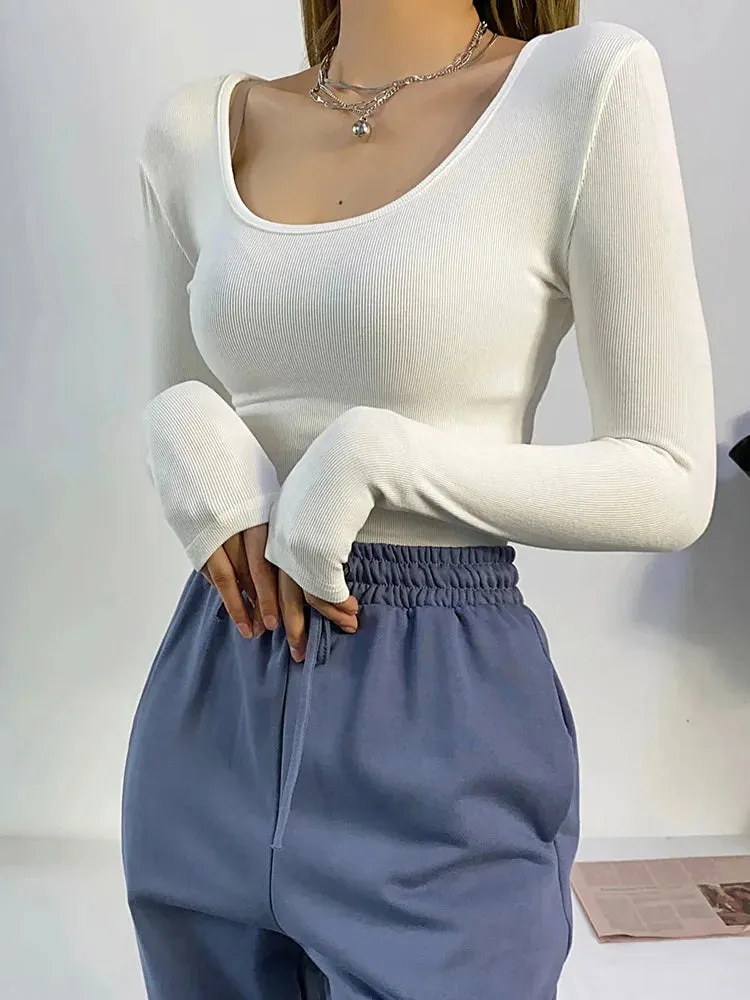 Casual Cotton Solid O-neck Long Sleeve Tee