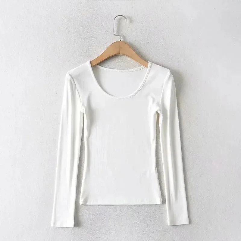 Casual Cotton Solid O-neck Long Sleeve Tee