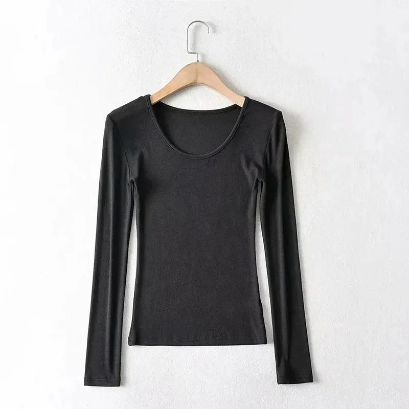 Casual Cotton Solid O-neck Long Sleeve Tee