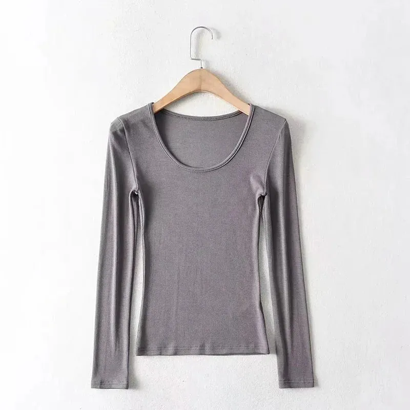 Casual Cotton Solid O-neck Long Sleeve Tee