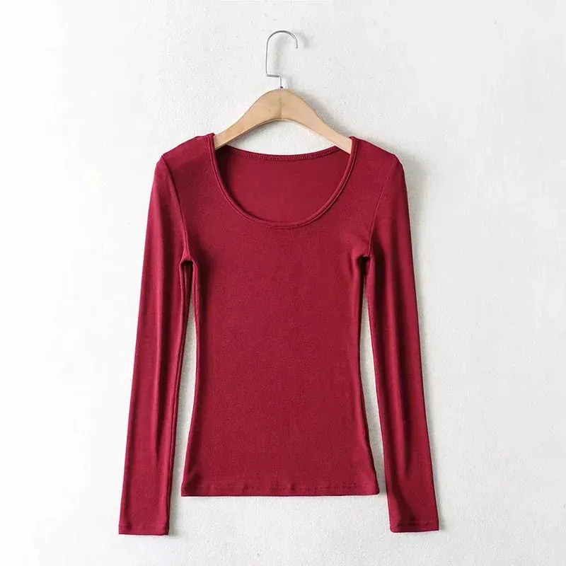 Casual Cotton Solid O-neck Long Sleeve Tee