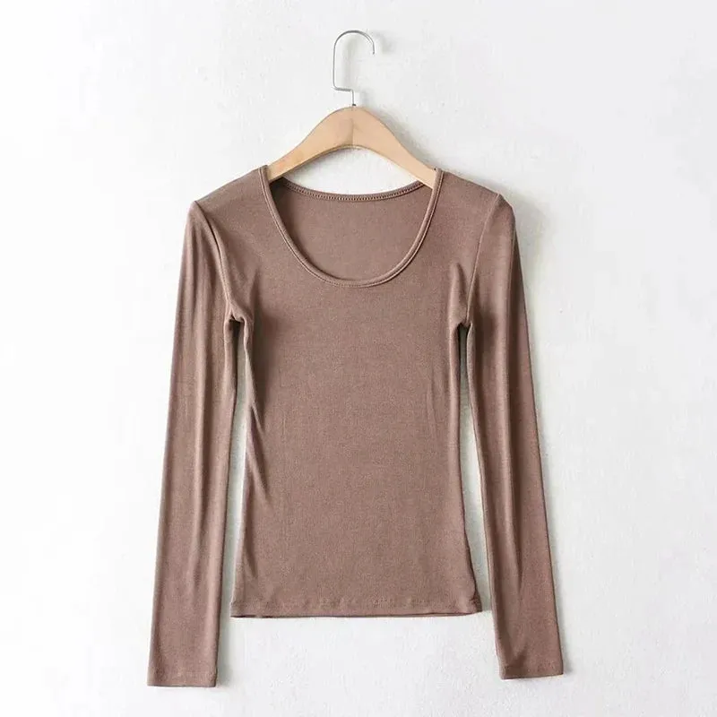 Casual Cotton Solid O-neck Long Sleeve Tee