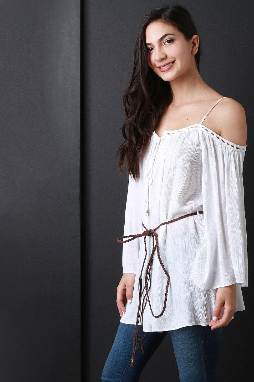 Cold Shoulder Long Sleeve Peasant Blouse