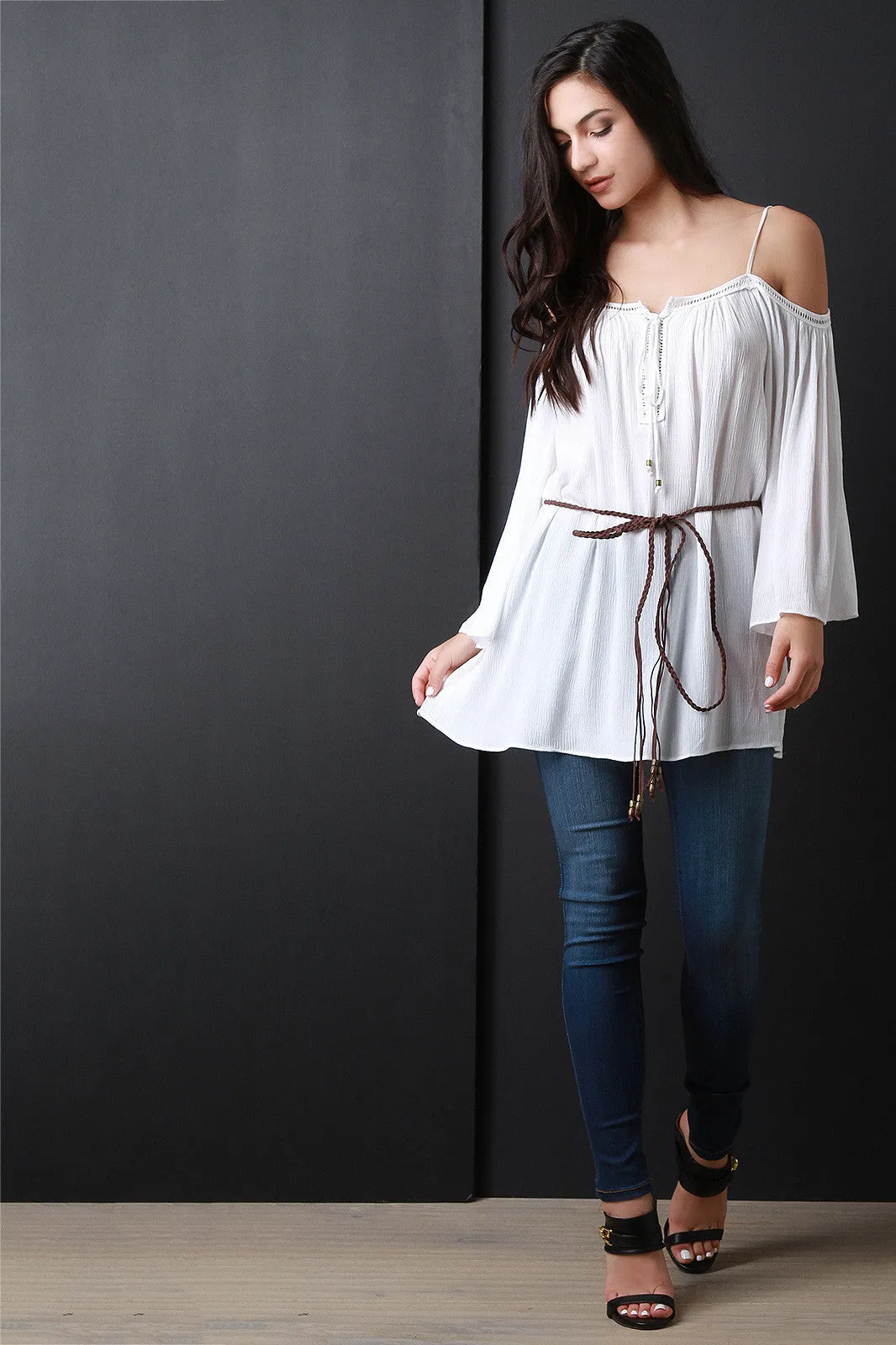 Cold Shoulder Long Sleeve Peasant Blouse