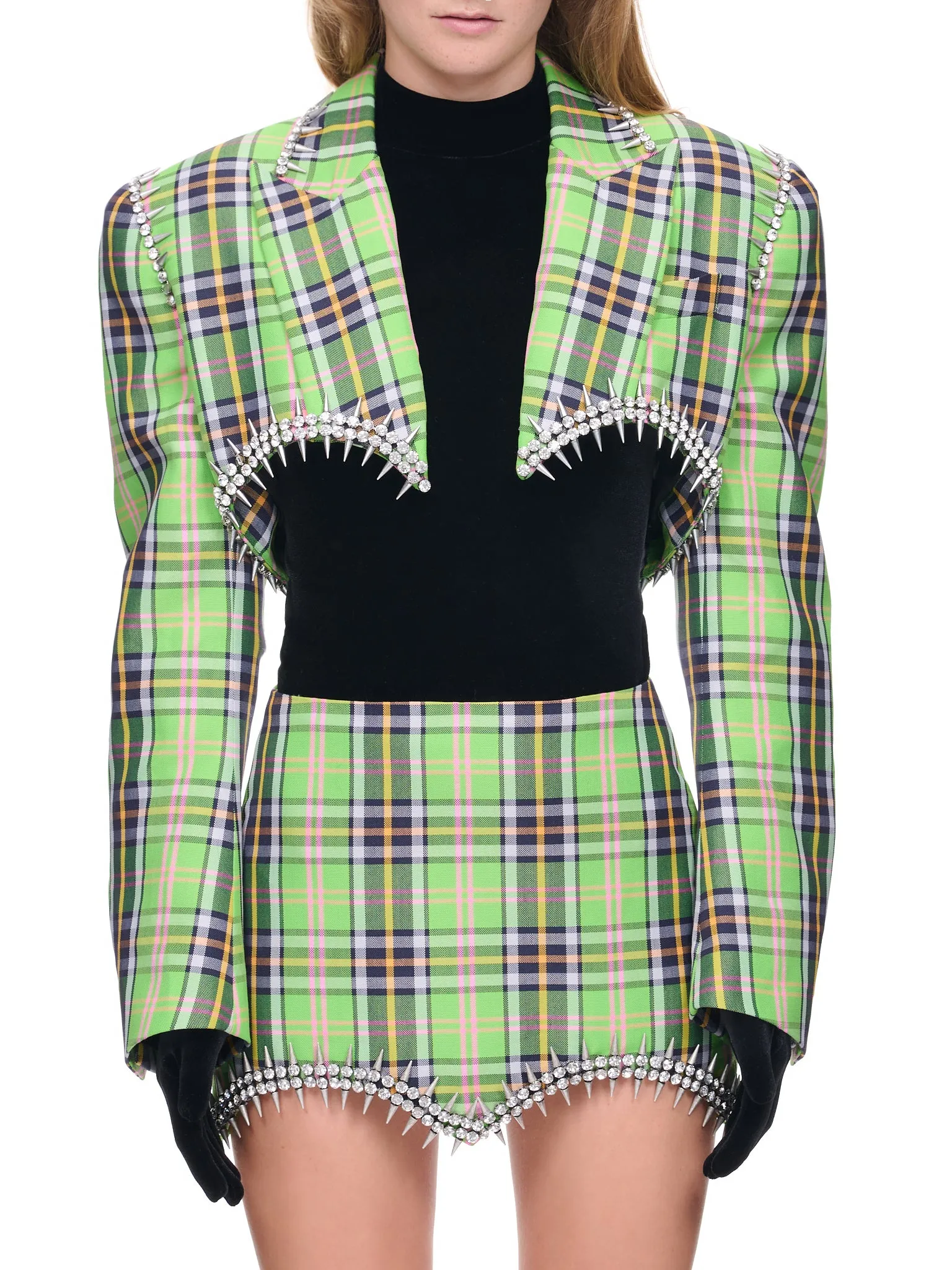 Crystal Spike Blazer (2203J02152-GREEN-PLAID)