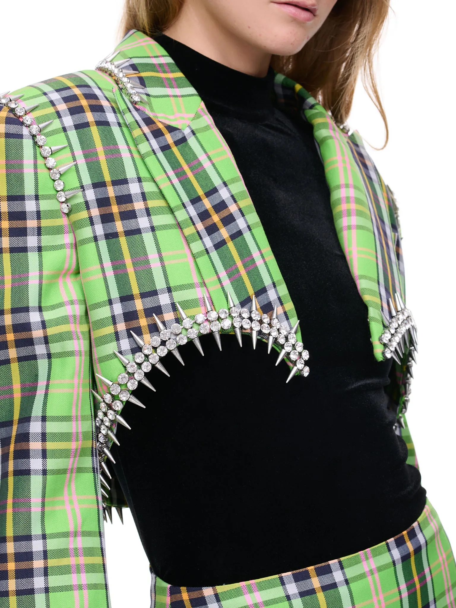 Crystal Spike Blazer (2203J02152-GREEN-PLAID)