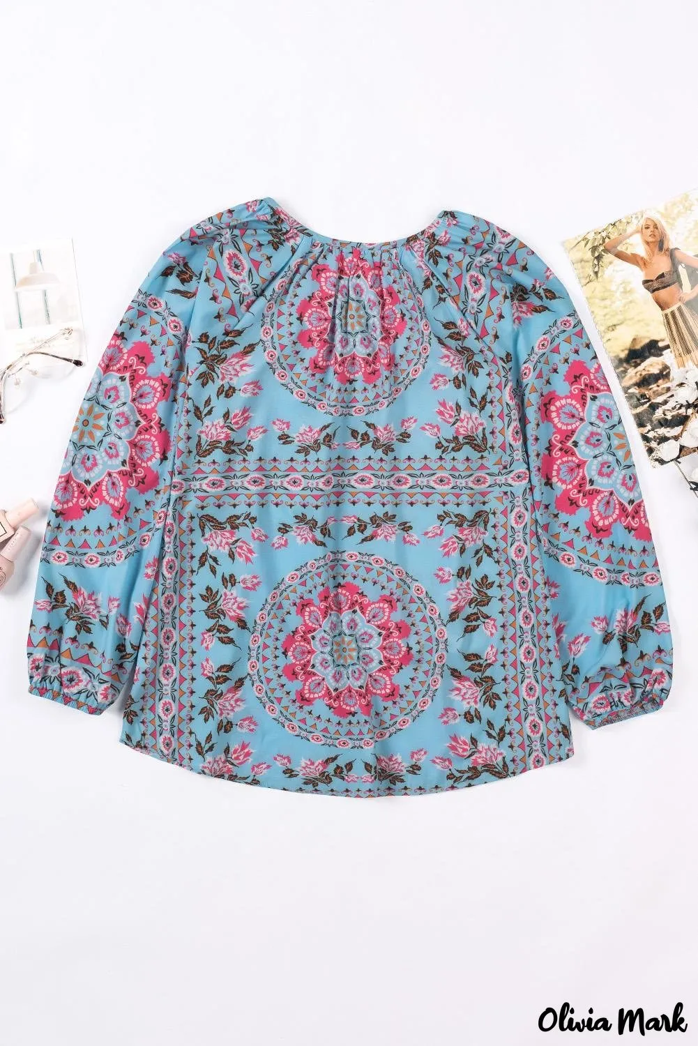 Deanwangkt - Multicolor Peasant Blouse With Floral Print