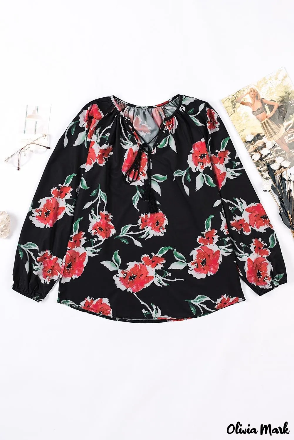 Deanwangkt - Multicolor Peasant Blouse With Floral Print