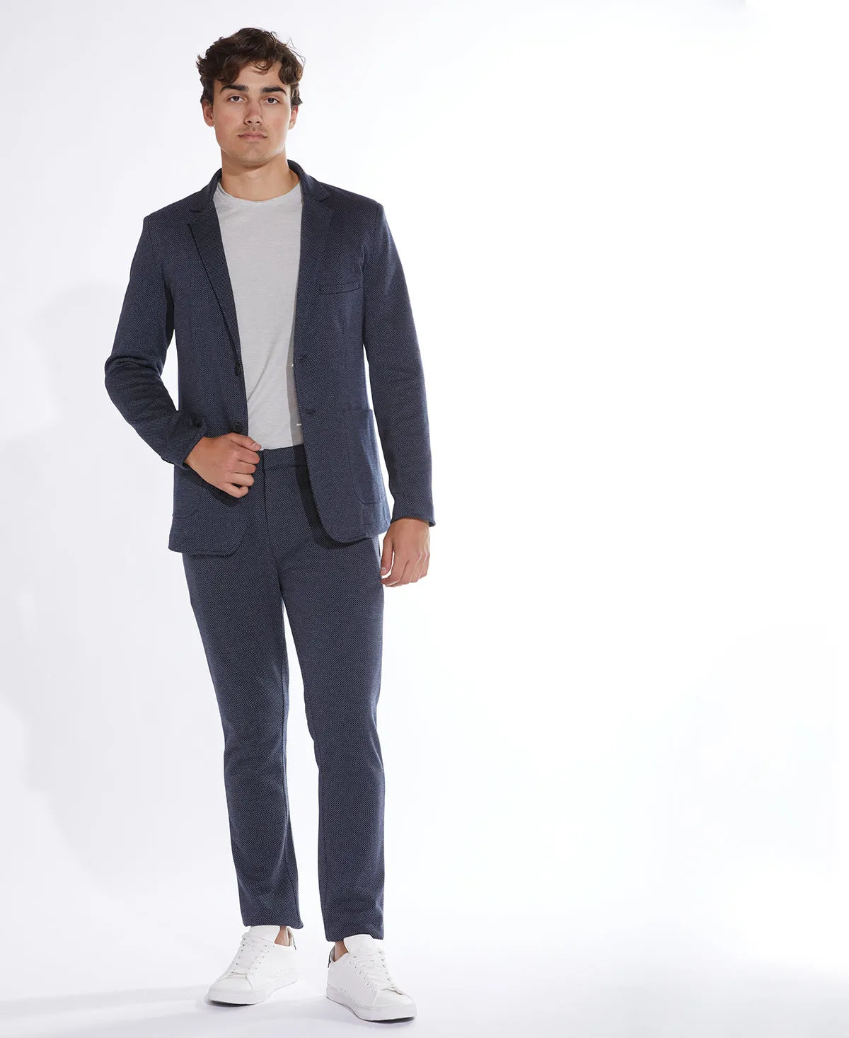 Delancey Pin Dot Two Button Knit Blazer (Navy)