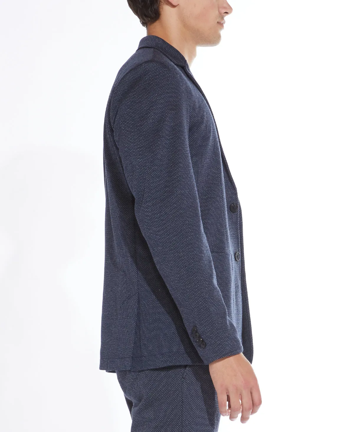 Delancey Pin Dot Two Button Knit Blazer (Navy)