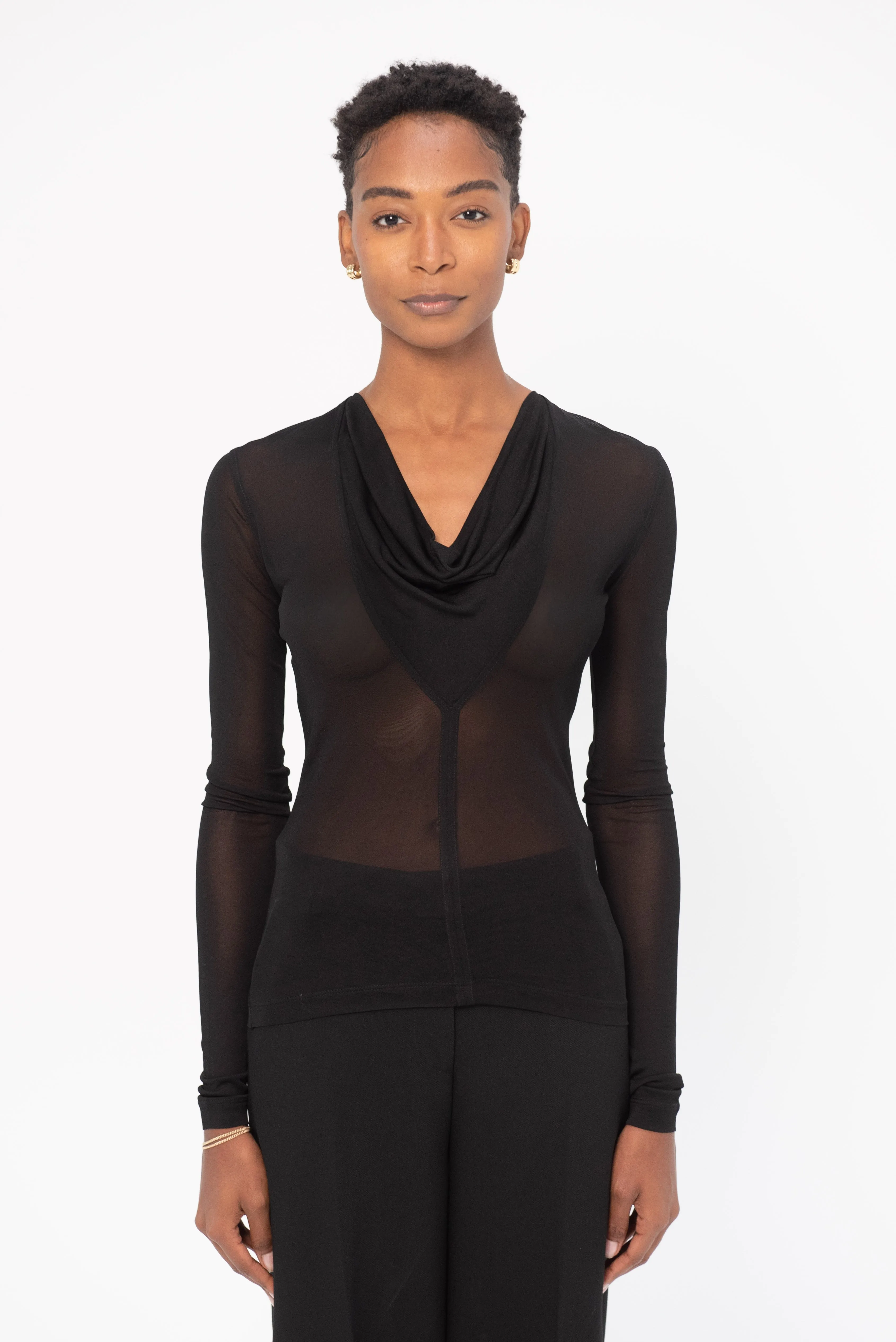 Draped V-Neck Top, Black