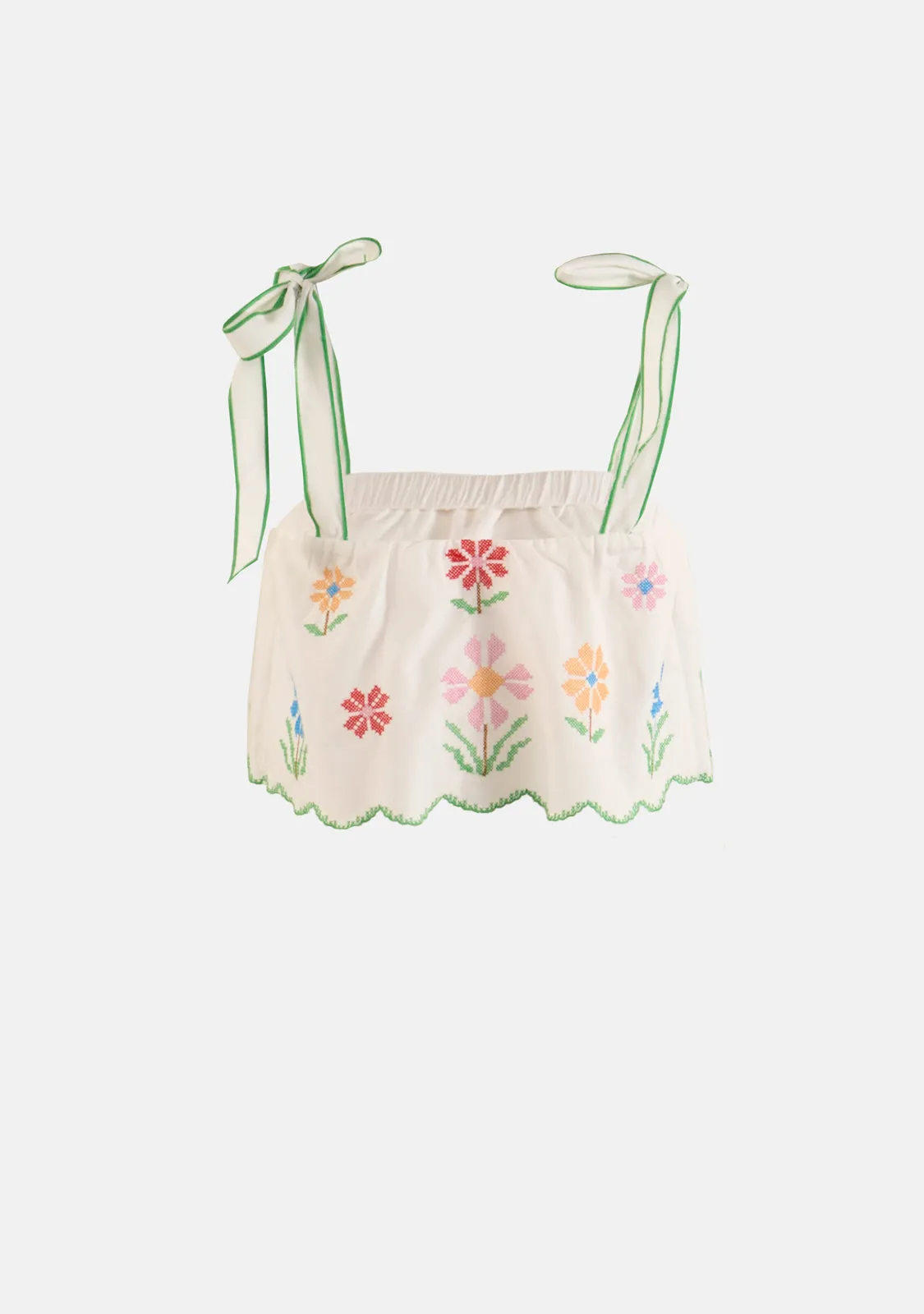 Embroidered Scallop Crop Top