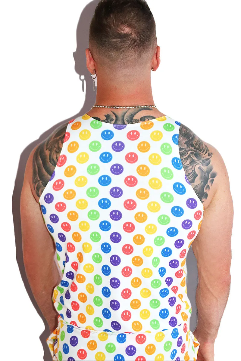 Emotional Rainbow All Over Print Racerback Tank- White