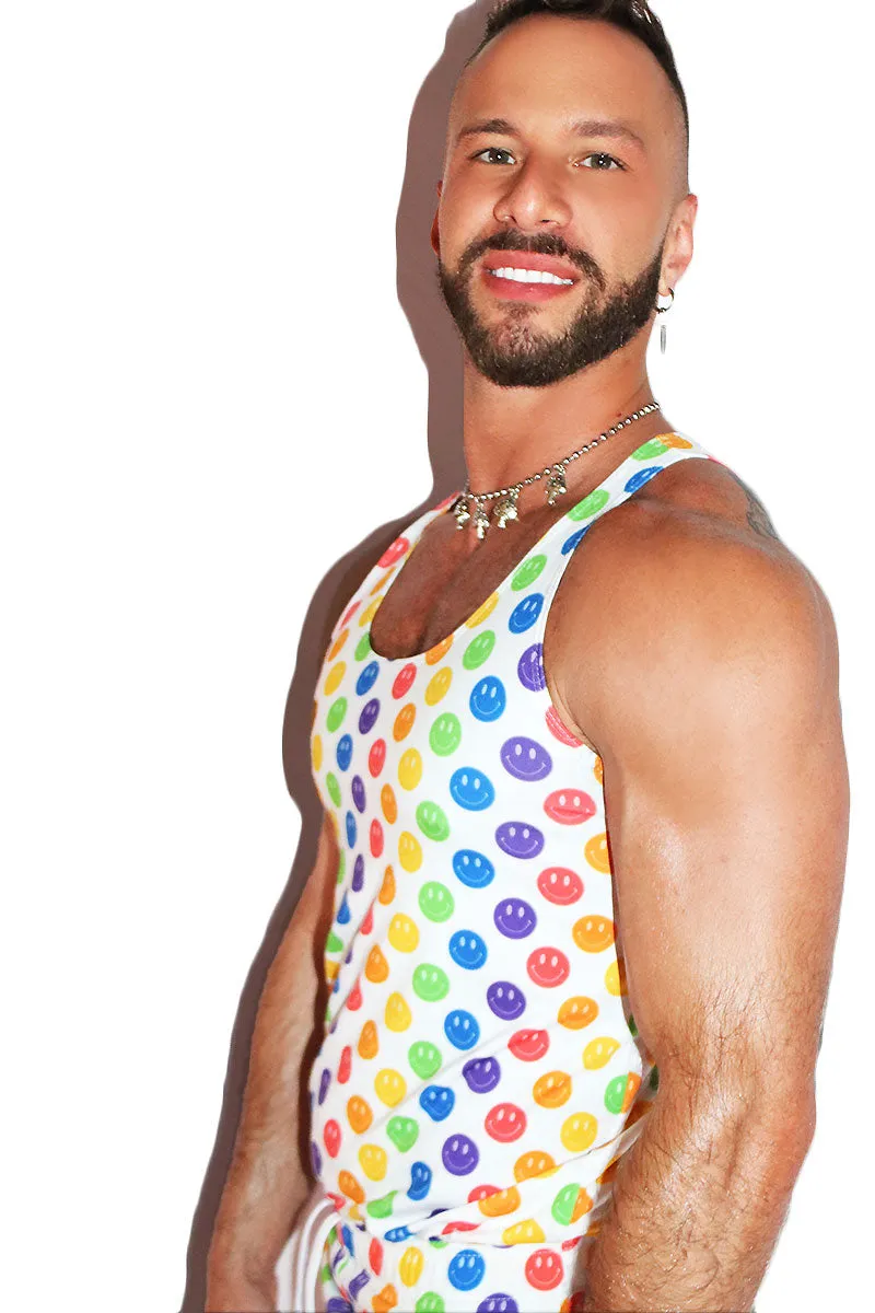 Emotional Rainbow All Over Print Racerback Tank- White