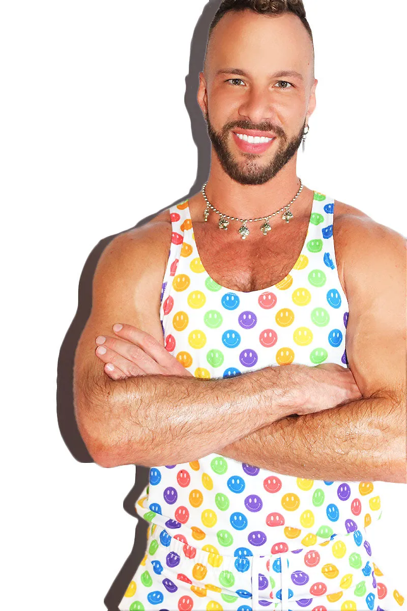 Emotional Rainbow All Over Print Racerback Tank- White