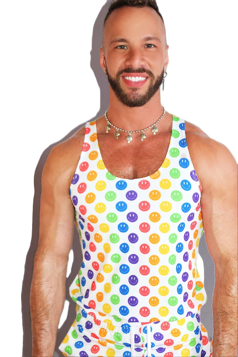 Emotional Rainbow All Over Print Racerback Tank- White