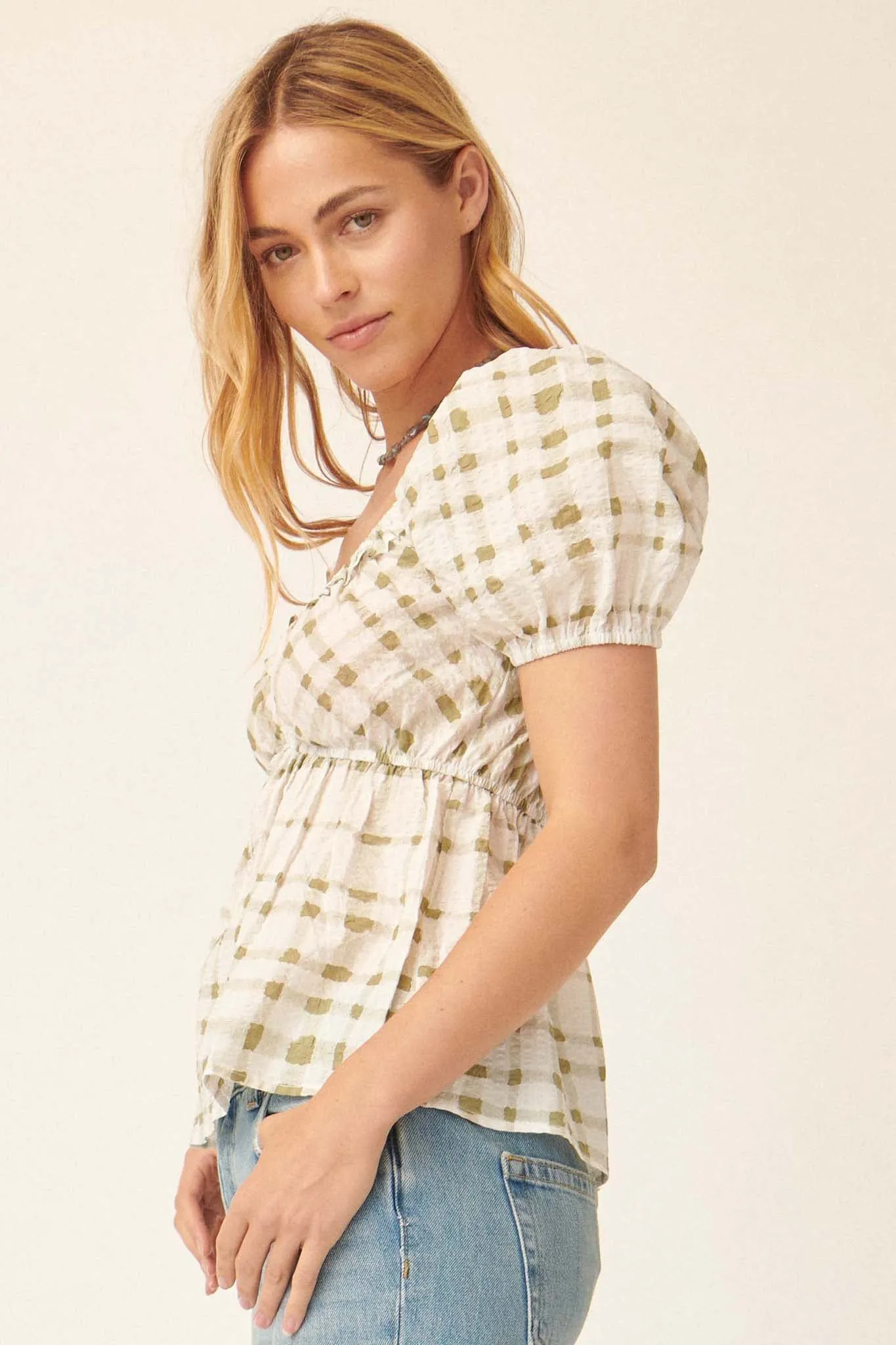 Farmer's Daughter Plaid Babydoll Peasant Top