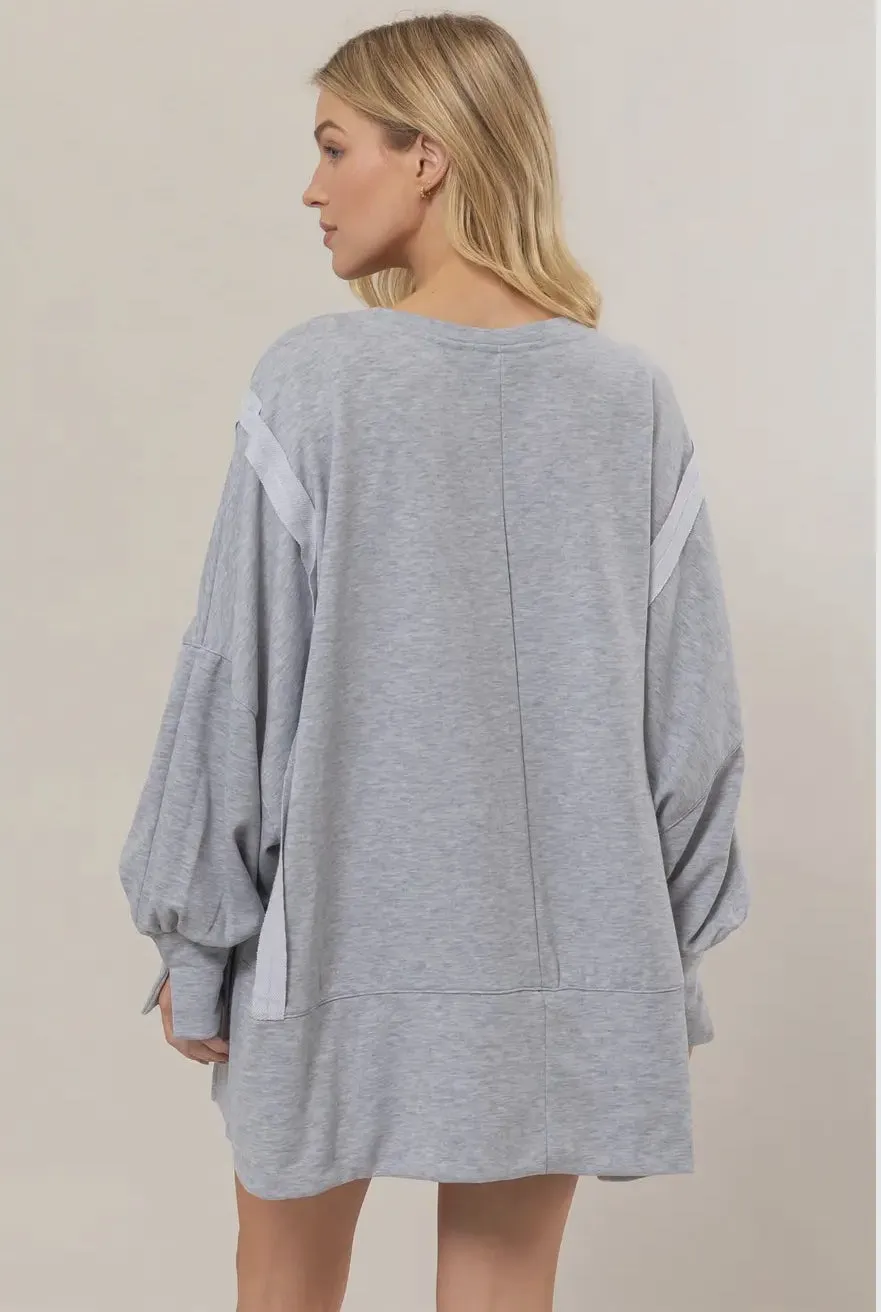 French terry exposed-seam oversized sweater