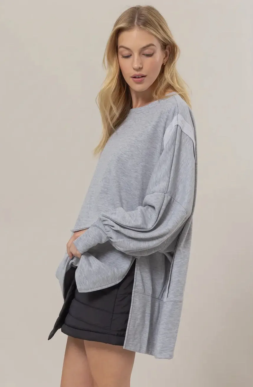 French terry exposed-seam oversized sweater