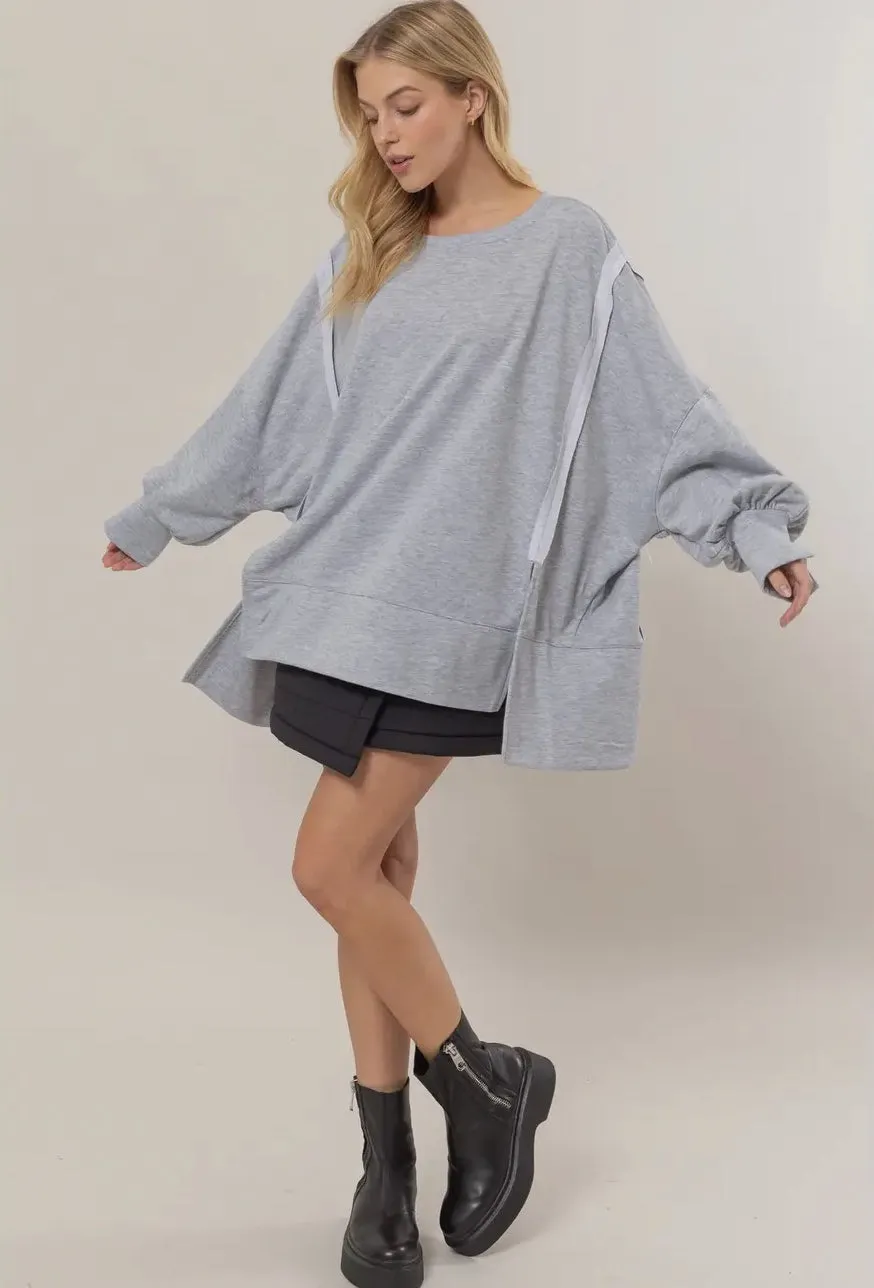 French terry exposed-seam oversized sweater