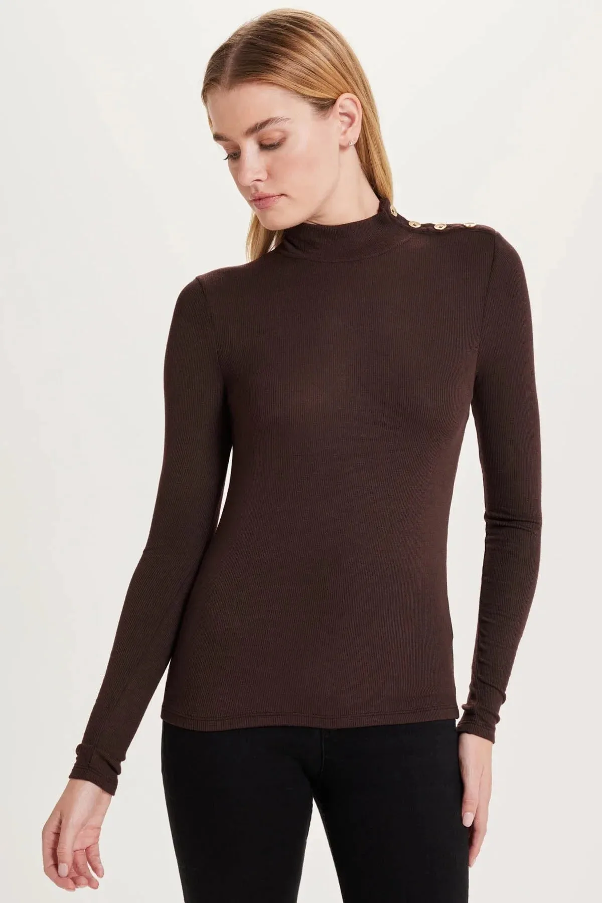 Goldie Marina Button Shoulder Mockneck