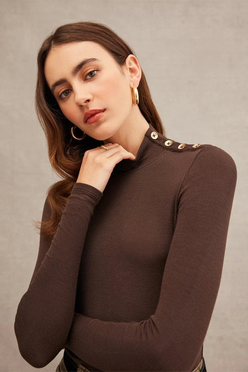 Goldie Marina Button Shoulder Mockneck