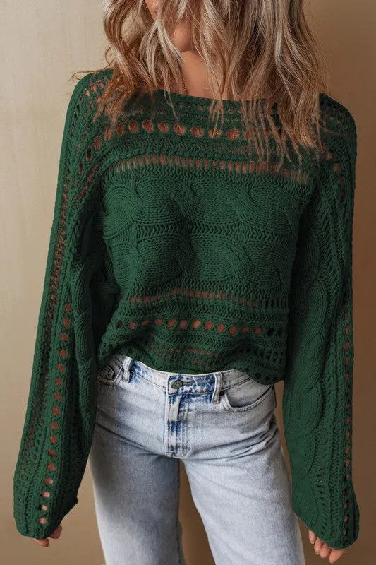 Gray Hollow-out Cable Knit Cropped Sweater