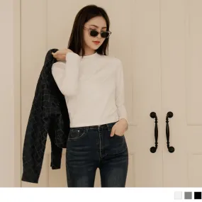 HIGH NECK LONG SLEEVE COTTON CROP TOPS