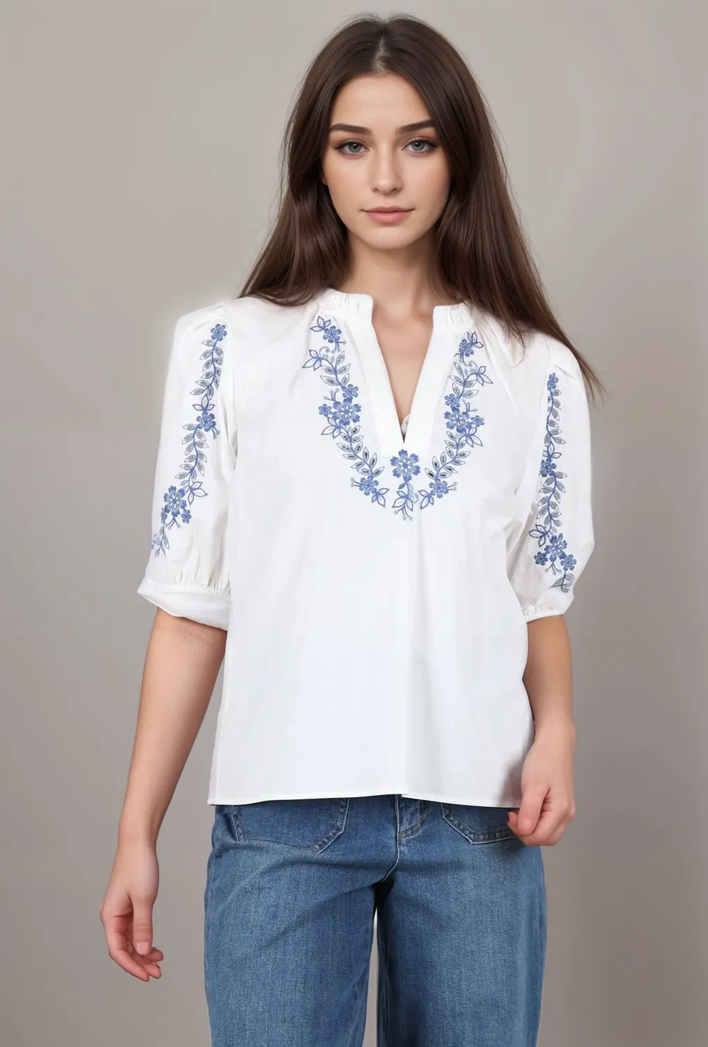 Johnny Was Jade Alegra Poplin Peasant Blouse L14724