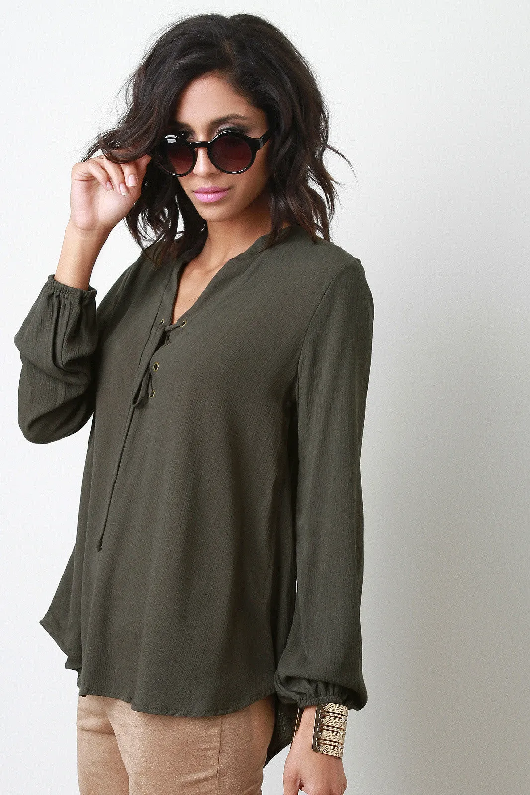 Lace Up Front Peasant Top